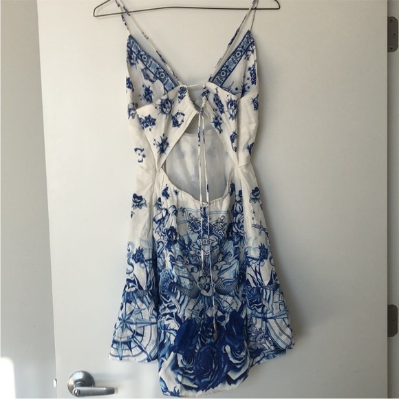 Bejeweled Linen Minidress with Cut Outs in Immortal Ink blue tattoo print - Picture 11 of 11